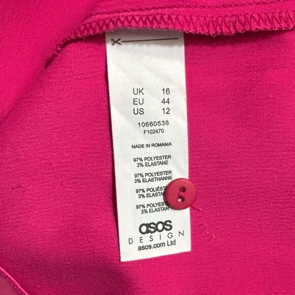 ASOS DESIGN Hot Pink Satin Shirt Dress Shoulder Pads NWOT Size 12  4 0438 - Picture 5 of 11